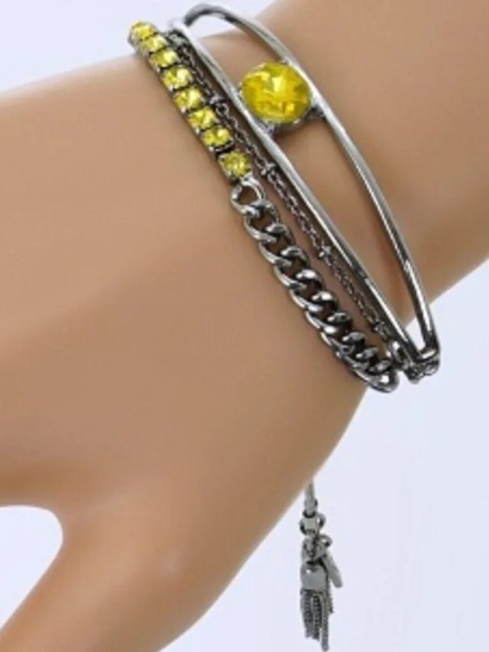 VERA WANG Rocker Chic Gunmetal Yellow-Green Crystal 2.56" Hoop Earrings**NEW! - Picture 10 of 11